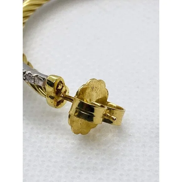 SOD!!! David Yurman 18K Yellow White Gold Diamond 47mm Crossover Hoop Earrings - Picture 6 of 14